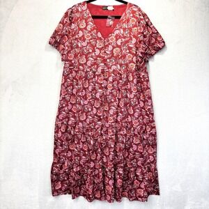 NEW PIPER & SCOOT Button Up Tiered Maxi Dress Womens XXL Red Floral Flowy Picnic